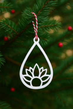 Tear Drop Lotus Christmas Ornament – Metal Holiday Tree Decoration – Stocking Stuffer Gift with Outdoor Powder Coat Finish