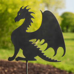 Metal Dragon Garden Stake – Fantasy Steel Yard Art for Garden and Lawn Decor