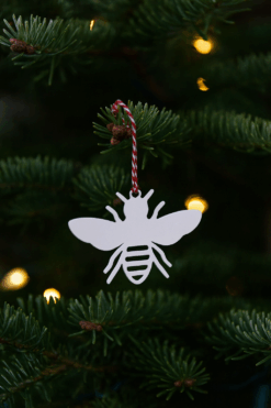 Bee Christmas Ornament – Rustic Metal Holiday Tree Decoration – Stocking Stuffer Gift with Outdoor Powder Coat Finishes