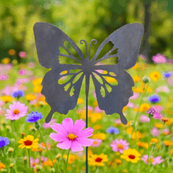 Metal Butterfly Garden Stake – Rustic Steel Yard Art – Spring & Summer Outdoor Butterfly Decor