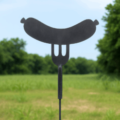 Raw Steel Hot Dog Yard Stake – Summer Cookout Garden Decor & Outdoor Lawn Art