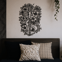 Skeleton Flowers Metal Wall Art – Gothic Floral Decor – Unique Gift for Home, Garden, or Weddings