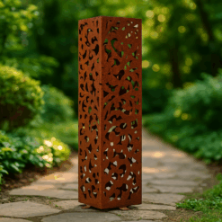 Floral Lace Metal Garden Column – Decorative Yard Sculpture – Rustic Well & Landscape Light Cover