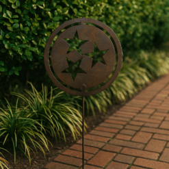 Tennessee Tri-Star Metal Garden Stake – Rustic Volunteer State Yard Art – Nashville Knoxville Chattanooga Memphis Outdoor Décor