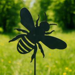 Metal Bee Garden Stake – Rustic Steel Bumblebee Yard Art for Outdoor Garden Decor