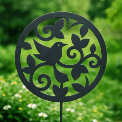 Metal Bird and Vines Garden Stake – Decorative Steel Yard Art for Garden and Patio