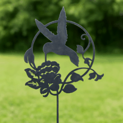 Metal Hummingbird and Flower Garden Stake – Elegant Bird Yard Art for Outdoor Decor