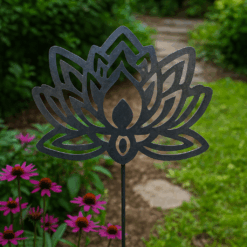 Lotus Flower Metal Garden Stake – Elegant Zen Yard Art for Garden