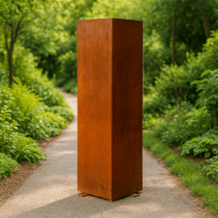 Rustic Metal Garden Column – Outdoor Yard Sculpture – Landscape Light & Utility Well Cover