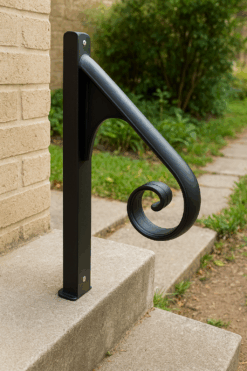 1 Step Handrail – Decorative Metal Grab Rail with Scroll Ends – Victorian Style Stair Railing