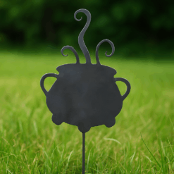 Metal Cauldron Garden Stake – Halloween Steel Lawn Decor – Witchy Fall Yard Art