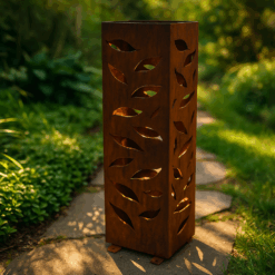 Classic Blowing Leaves Metal Garden Column – Rustic Outdoor Statue – Landscape Light & Well Cover