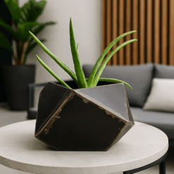 Mini Modern Geometric Metal Planter – Faceted Steel Plant Pot – Minimalist Patio & Garden Decor